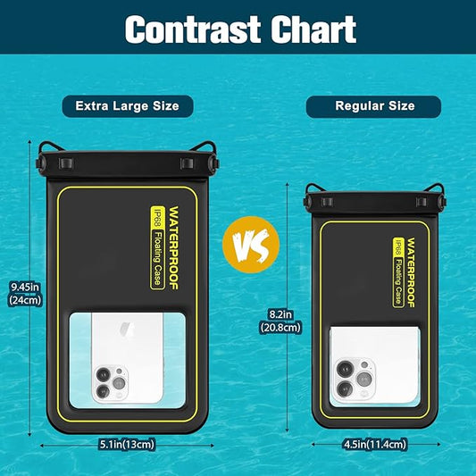 JOTO [IP68 Floatable Large Floating Waterproof Phone Pouch Up to 10", Underwater Phone Case Cellphone Dry Bag for iPhone 16 15 14 13 12 11 Pro Max Xs Max XR X 8 7 Plus SE/Galaxy S24 S23 S22 -Black