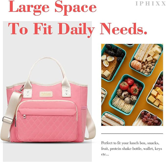 Lunch Bag Women Insulated Lunch Box for Adults - Leakproof Large Purse Lunch Tote Bags for Women with Adjustable Shoulder Strap Zipper Side Pockets for Work