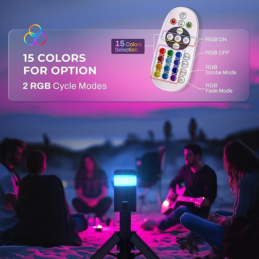 Telescopic Camping Light, 2000LM 10000mAh Rechargeable Camping Lantern with 15 Colors, Remote, IPX4 Waterproof, 180°Rotatable Portable Outdoor Tent Light for Power Outages, Working and Hiking