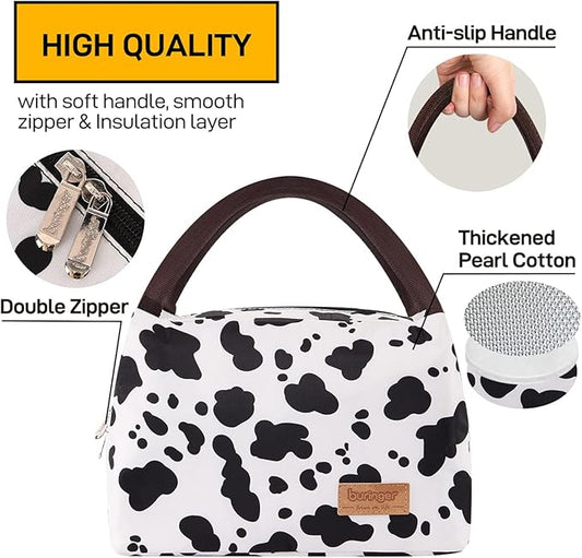 Buringer Insulated Lunch Bag Lunch Box for Women Men Adult Lunch Tote for Work Picnic Travel (Cow Print)