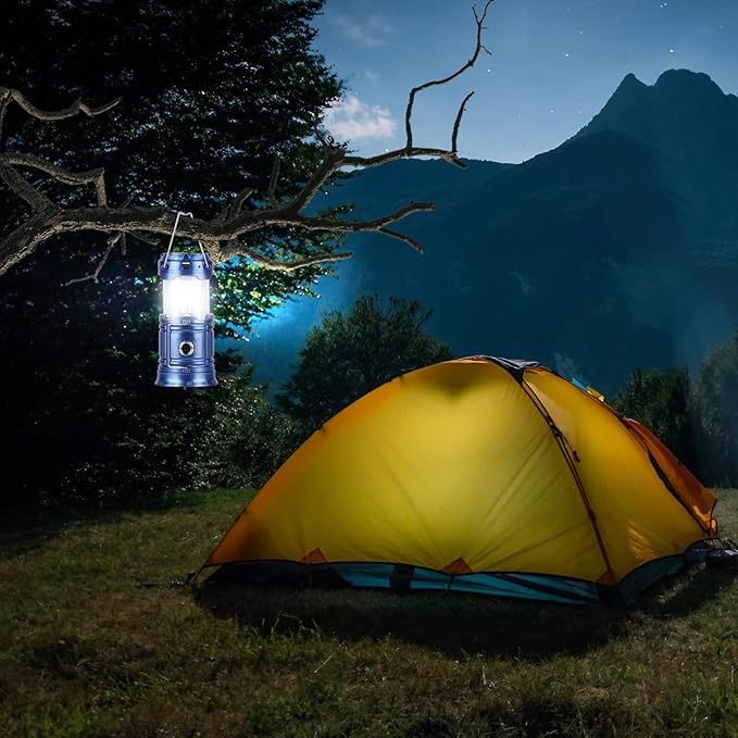 Solar Camping Lantern for Power Outages - USB Rechargeable Lamp Camping Essentials,Collapsible Waterproof Solar Lights for Indoor Outdoor Emergency Light/4 Packs/Blue