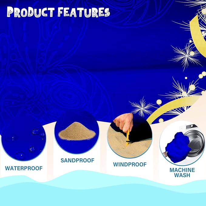 Beach Blanket Waterproof Sandproof 1-7 Adult Oversized 78 '' ร 81 '' Lightweight Durable Compact Sand Free Beach Mat for Travel Camping Hiking Picnic Blanket Extra Large