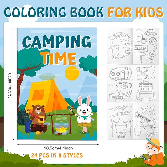 Pasimy 48 Pcs Camping Party Favors Coloring Books with Stackable Crayons Coloring Pages Drawing Booklet Party Supplies for DIY Art Painting Games Goodie Bag Fillers