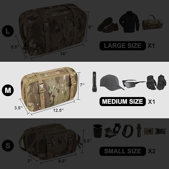 4 Set Tactical Packing Cubes ,Compressible Mesh Duffle Storage Bag,Portable Edc Molle Pouch Organizer.