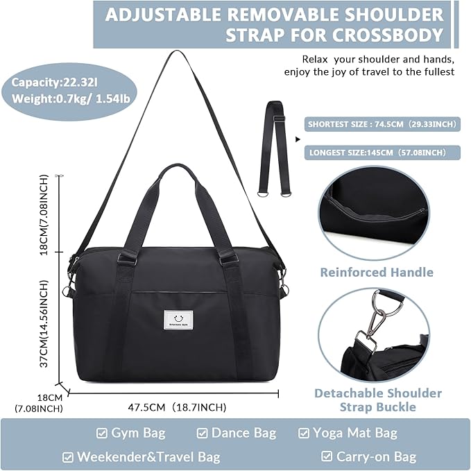 Gym bag for Women, Travel Duffel Bags with Trolley Sleeve, Weekender Overnight Bag, Carry on Tote Bag Dance Bag