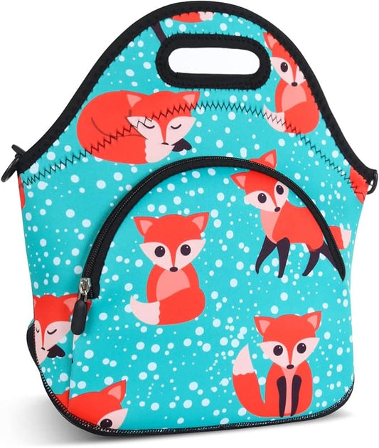 Violet Mist Neoprene Lunch Bag, Snow Fox, Unisex, Meal Holder, 12.6"L x 11.8"H x 6.14"W, Adjustable Shoulder Strap, Easy to Clean, BPA-Free, Eco-Friendly