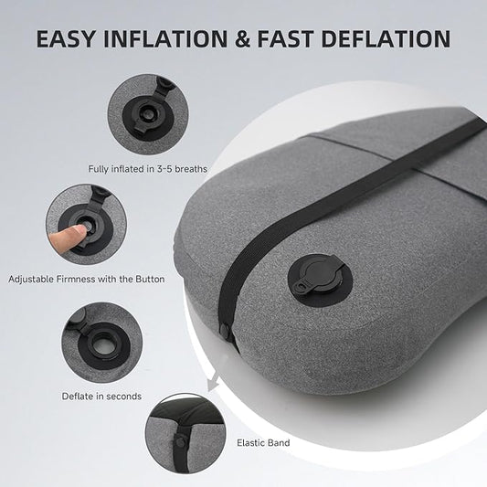 Ultralight Camping Pillow Inflatable with Removable Washable Cover, Compact Travel Pillow for Neck Support, Hiking, Backpacking, Office, Airplane, Car & Beach - Adjustable Firmness (Black)