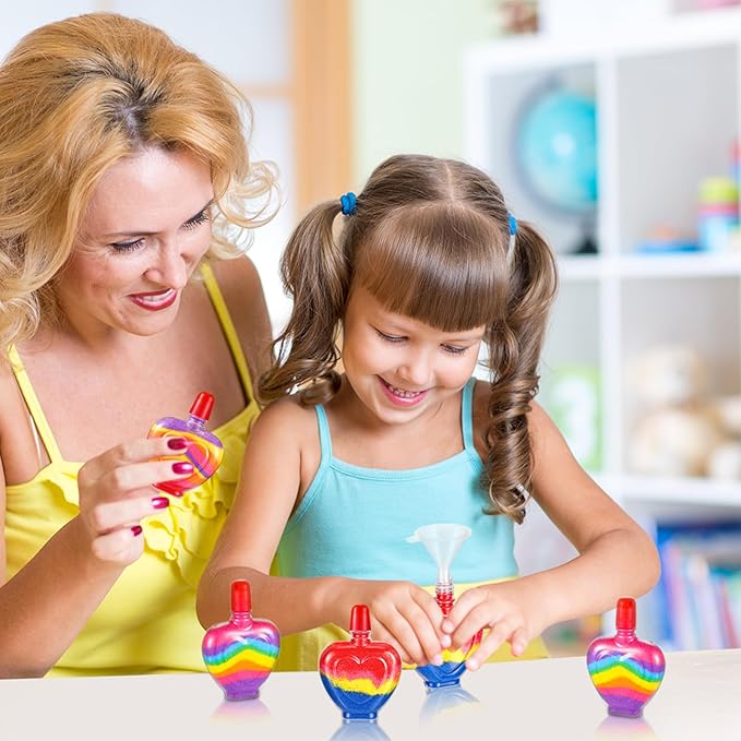 Bokon 37 Pcs Valentine Sand Art Bottle Necklace Kits Include 20 Pcs Plastic Sand Art Bottle Necklaces, 12 Pcs 12 Colored Art Sand, 5 Mini Plastic Funnels for Class heart Sand Art Containers Art Crafts