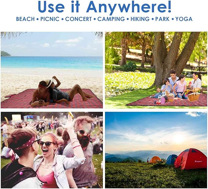 GIVERARE Picnic Beach Blanket, 99x60in XL Sandfree Waterproof Outdoor Camping Blankets, Quick Drying Family Mat, Portable Extra Large Mats for Travel, Hiking, Music Festival, Lawn-Red