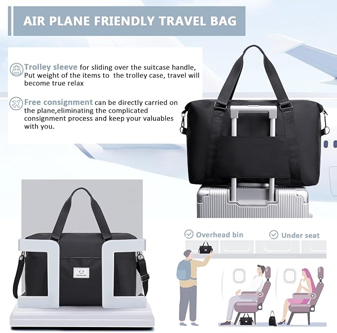 Gym bag for Women, Travel Duffel Bags with Trolley Sleeve, Weekender Overnight Bag, Carry on Tote Bag Dance Bag
