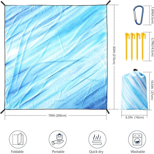 Beach Blanket Waterproof Sandproof Beach Mat 79" X 83" /10'x9'for 2-8 Adults Quick Drying Outdoor Picnic Mat Beach Accessories for Travel, Camping, Hiking