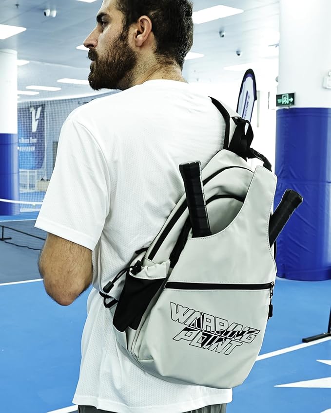Warping Point Pickleball Bag, Adjustable Large Capacity Pickleball Crossbody Backpack for Women Men, Sling Padel Bag Hold 2 to 4 Paddles with Multiple Compartments, Wet & Safety Pocket Fence Hook