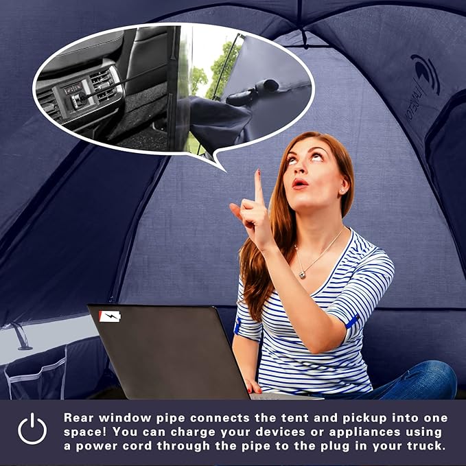 Pickup Truck Tent, Fit 5.5-6, 6.5ft Truck Bed, Waterproof PU3000 high Density Polyester Oxford, Windproof Pole and Insect-Prevention Double Layer Mesh Window & Door, Unique Rear Window Pipe