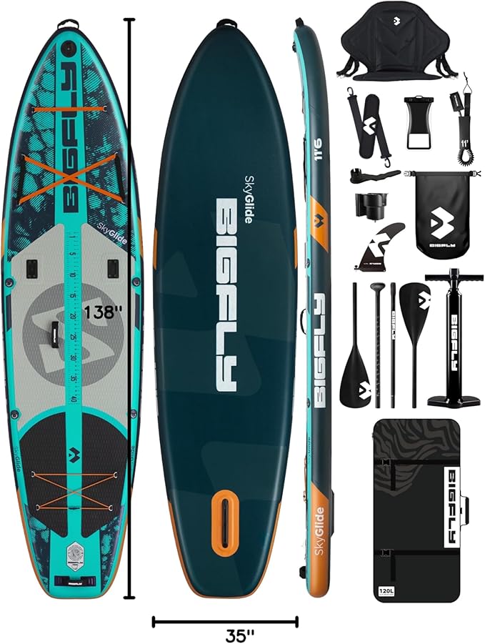 11'6×35" Super Wide Inflatable Stand Up Paddle Board, Ultra Stable Wide SUP for 2+1 People/Family/Big Size, 100L Backpack, All-Round Sup Board, US Big Fin