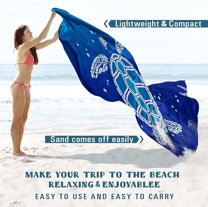 Beach Blanket 78''ร81'' 1-5 Adults Oversized,Compact Lightweight Durable Beach Mat for Travel Camping Hiking Picnic Blanket