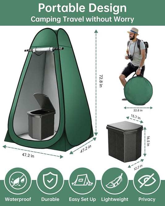 Camping Bathroom Tent and Toilet, 16.5'' XL Portable Toilet Tent for Adults Camping Toilets Portable Tent, Pop Up Privacy Toilet Tent for Camping