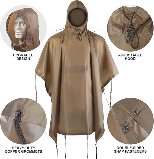 Camo Rain Poncho, Multi Use Waterproof Rain Coat