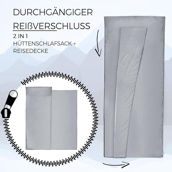Sport 2-in-1 Sleeping Bag Liner and XL Sized Travel Sheet - Ultra Lightweight Sleep Liner Double Travel Bed Sheet - Inlett Inlay