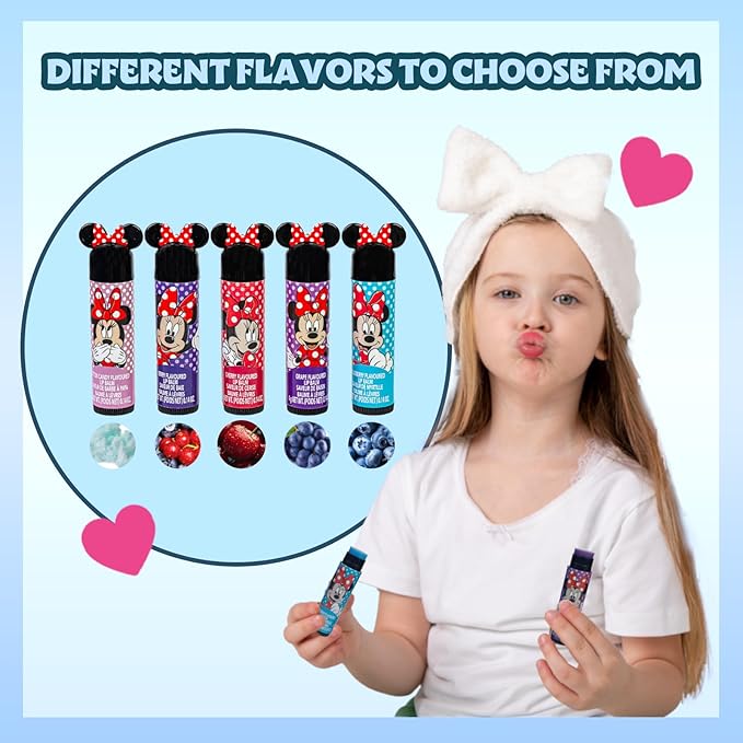 Townley Girl Disney Minnie Mouse Sparkly Cosmetic Makeup Set for Girls with Lip Balm Nail Polish Nail Stickers-35 Pcs|Perfect for Parties Sleepovers Makeovers|Birthday Gift for Girls above 3 Yrs, Kid