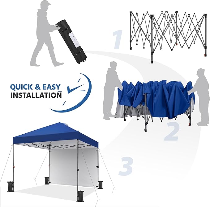 Yaheetech 10x10 Pop up Canopy Tent w/1 Sidewall, Instant Commercial 150D Silver Coated Fabric Outdoor Instant Tent w/Wheeled Bag, 4 Sandbags, 8 Stakes & 4 Ropes for Parties, Camping, Beach, Navy Blue