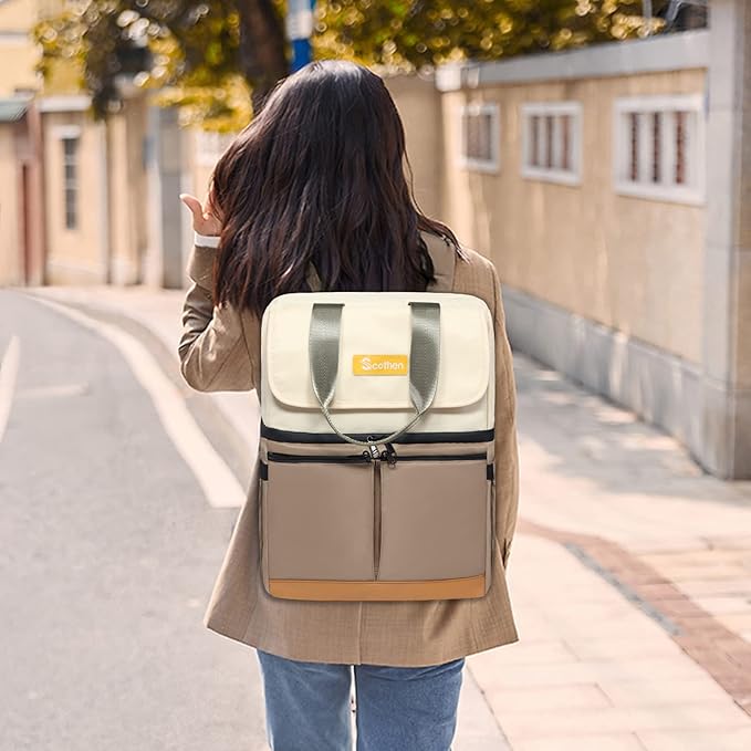 Backpack Cooler with Double Decker & 12 Ice Packs- Keeps 36 Cans Cold for Up to 24 Hours- Waterproof & Leak Proof Insulated Cooler Backpack- Stylish Cooler Bookbag for Women Travel Work Beach