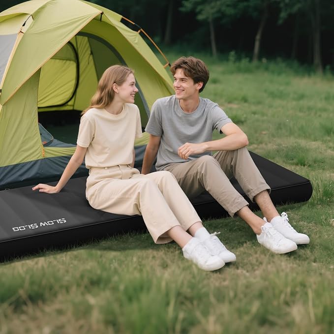 Self-Inflating Sleeping Mats for Camping 4in Ultra-Thick Foam Sleeping Pad Inflatable Camping Mattress with Pump Sack, Portable Camping Pad for 4-Season, Black