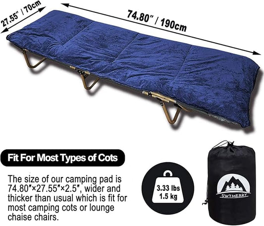 Sleeping Cot Pads (75" x 28") with Elastic Straps Portable for Outdoor & Hiking, Cotton Soft Thick Camping Cot Pad,Waterproof