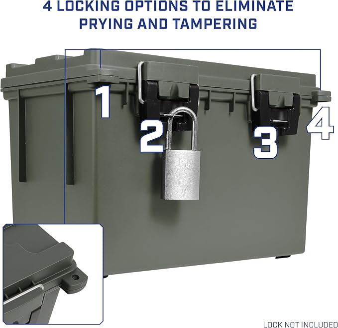 Sheffield 12774 2-Pack XL Ammo Storage Box, Stackable .50 Cal Field Boxes, Water and Dust Resistant, Lockable Storage Box with Handle, Heavy Duty Protection for Hunting Gear, Made in the USA, Green