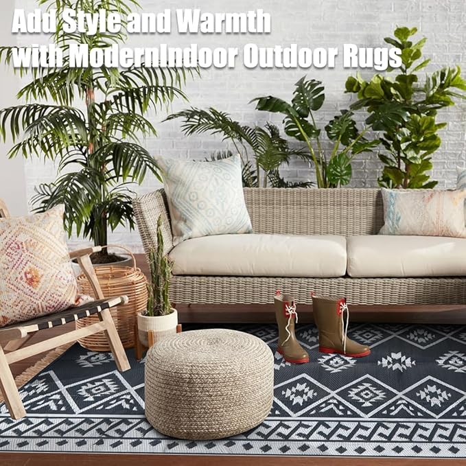 LILIOFFIC Outdoor Rug Waterproof 8x10 ft Outdoor Carpet Patio Rug Mat Reversible RV Camping Rug Plastic Straw Rug Outside Outdoor Area Rug for Patio Deck Balcony Backyard Picnic Beach