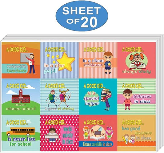 Creanoso A Good Kid Behavior Stickers - at School Stickers (20-Sheet) – Gift Giveaways Stickers for Kids – Awesome Stocking Stuffers Gifts for Boys & Girls, Teens – Table Surface Décor Art Decal