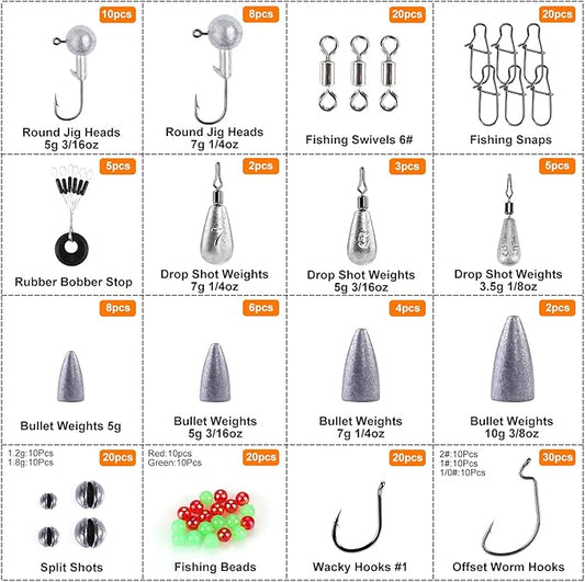TOPFORT 187/343pcs Fishing Accessories Kit, Organized Fishing Tackle Box with Tackle Included, Fishing Hooks, Fishing Weights Sinkers, Fishing Gear and Equipment, Fishing Gift for Men