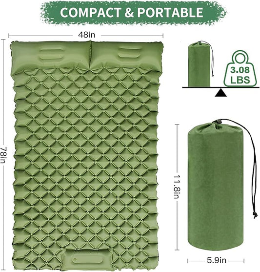 Outdoor Inflatable Mattress, self Inflating Sleeping pad, Airbed with Built-in Pump, Portable Camping Mattress for Adults, 200 x 122 x 7cm, Army Green