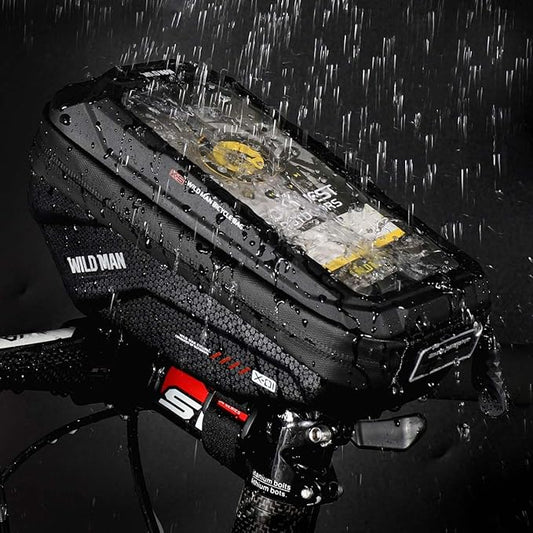 Bike Handlebar Bag, Waterproof Bicycle Frame Top Tube Pouch Pannier Cycling Handlebar Bags Bike Phone Mount Cycle Cell Phone Holder Stand for iPhone 16 15 14 13 Pro Max Samsung Smartphone up to 6.7''