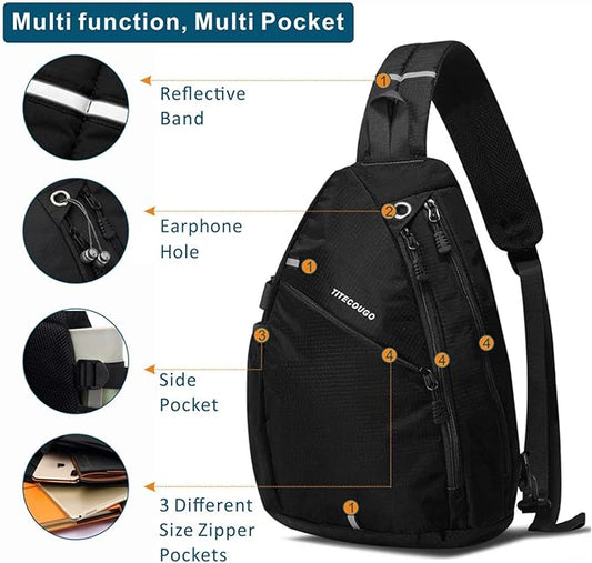 TITECOUGO Sling Bag Crossbody Shoulder Outdoor Travel Hiking Backpack for Women & Men