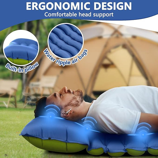 Sleeping Pad for Camping, Ultralight Inflatable Camping Mat with Pillow Built-in Foot Pump Sleeping Pads, Compact & Lightweight Camp Air Mattress for Backpacking, Hiking