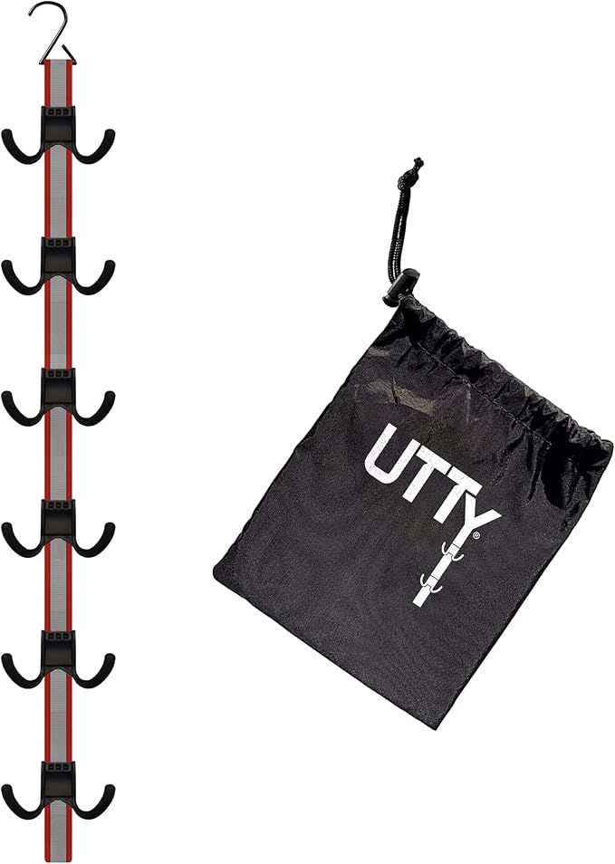 UTTY Hanging Multipurpose Portable Hockey Drying Rack - Durable Gear Keeper & Sports Equipment Organizer - 6 Adjustable Hooks Support Light to Heavy Weight for Home, Travel & Outdoor Use