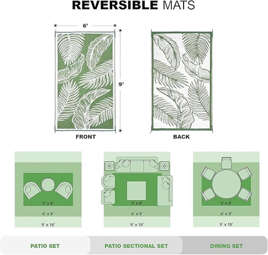 wikiwiki Outdoor Rug, 6x9ft Waterproof Reversible Mat Indoor Outdoor Rugs Carpet, Small Area Rug Plastic Straw Rug for Patio Deck Balcony Pool RV Camping Beach Picnic, Green, Rugscape Series