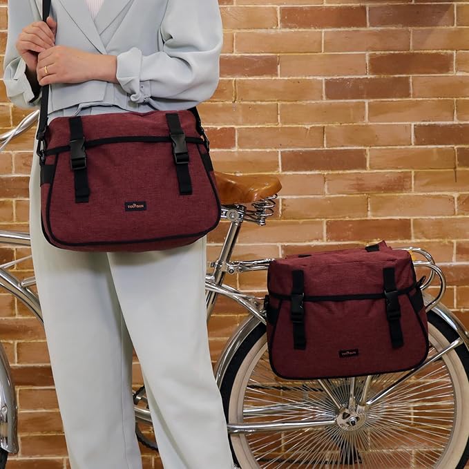 TOURBON Nylon Double Pannier Shoulder Bags Bicycle Rear Rack Trunk Motorcycle Tail Seat Bag (Purple)