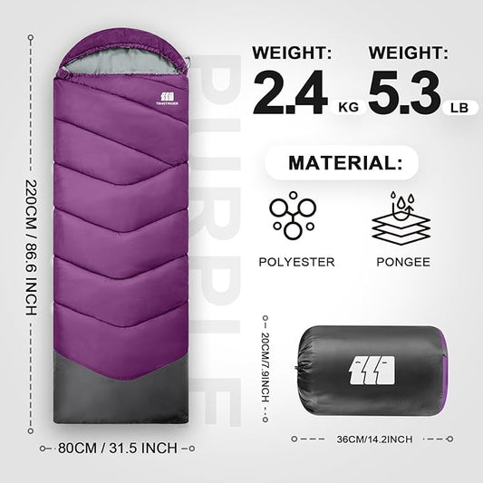 Sleeping Bags for Adults Cold Weather,Portable, Waterproof,Lightweight Sleeping Bag for Tall Girls Boys with Compression Sack for Warm Camping, Hiking, Outdoor & Indoor
