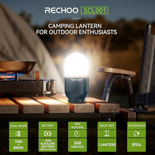 RECHOO Camping Essentials, 4 Pack Camping Lantern for Power Outages, Portable Camping Tent Lights with Clip Hook for Outdoor, Survival Gear for Hurricane, Emergency Supplies (Battery Included)