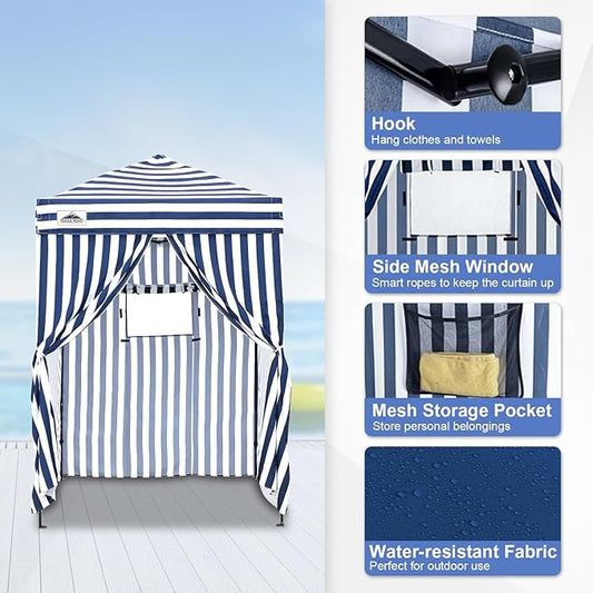 EAGLE PEAK EAGLE PEAK Flex Ultra Compact Pop-up Canopy, Sun Shelter, Changing Room, Portable Privacy Canopy Cabana, 5x5ft Canopy Tent, for Pool, Fashion Photoshoots, or Camping White/Blue