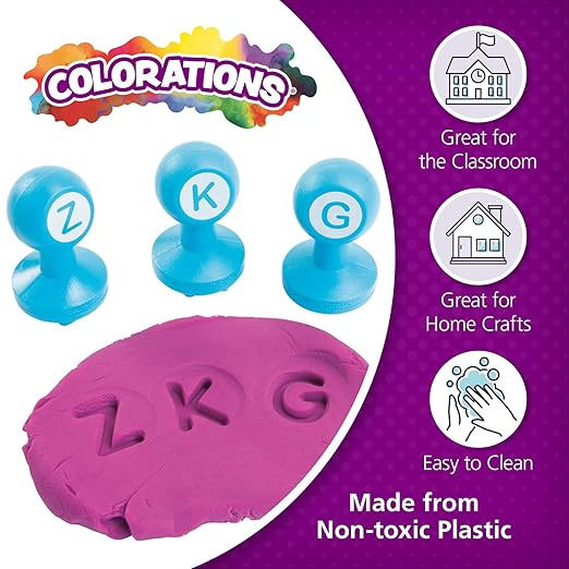 Colorations Alphabet Dough Stampers Set, Uppercase Letters – Set of 26 Letter Stamps, Fun ABC Learning Tool for Toddlers, Ideal for Classroom and Home Learning