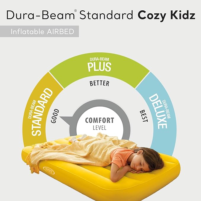 Intex 66803EP Cozy Kidz Inflatable Airbed: Fiber-Tech – Velvety Soft Surface – Carry Bag Included – Color May Vary – 34.5" x 62" x 7"