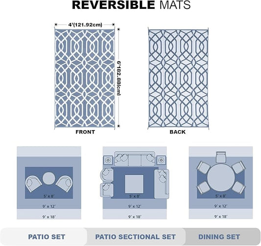 wikiwiki Outdoor Rug, 4x6ft Waterproof Reversible Mat Indoor Outdoor Rugs Carpet, Small Area Rug Plastic Straw Rug for Patio Deck Balcony Pool RV Camping Beach Picnic, Grey, Rugscape Series