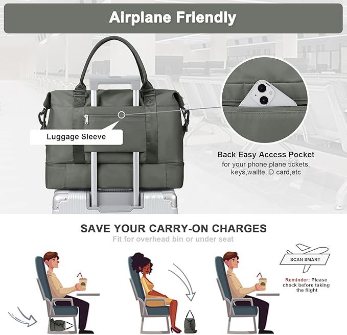 Travel Duffel Bag,Sports Tote Gym Bag,Shoulder Weekender Overnight Bag for Women