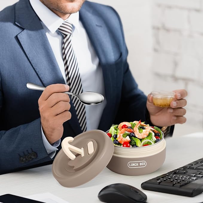 Dandat 3 Pcs Portable Insulated Lunch Container Set for Adult kids, Stackable Stainless Steel Bento Box for Hot Food with Insulated Lunch Bag Unisex 3 Separate Thermal Food Container(Khaki)