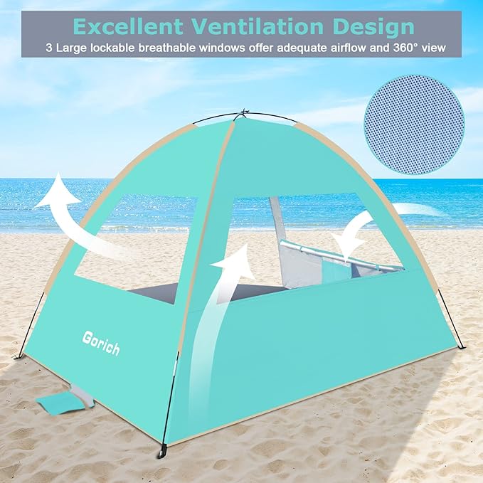 Gorich Beach Tent Sun Shelter for 3/4-5/6-7/8-10 Person with UPF 50+ UV Protection, Lightweight & Easy Setup Beach Shade Canopy, Portable Beach Shade Tent Beach Cabana