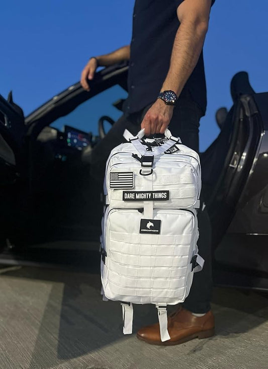45L Elite Tactical Backpack | 3X Stronger Work & Military Backpack | Water Resistant and Heavy Duty | 3 Day MOLLE Bug Out Bag (Polar White)