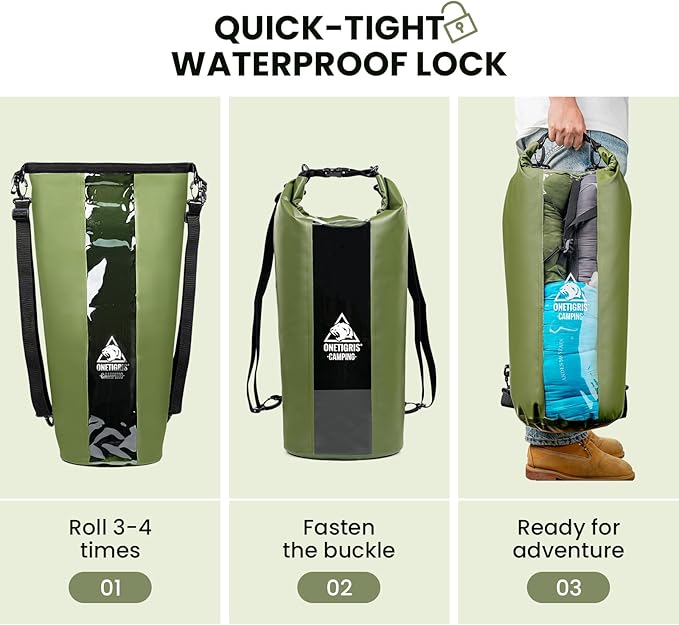 OneTigris Waterproof Backpack, 30L Dry Bag Roll Top Backpack Keeps Gear Dry with Transparent Window, Shoulder Strap for Kayaking, Rafting, Boating, Swimming, Camping, Hiking, Beach, Fishing