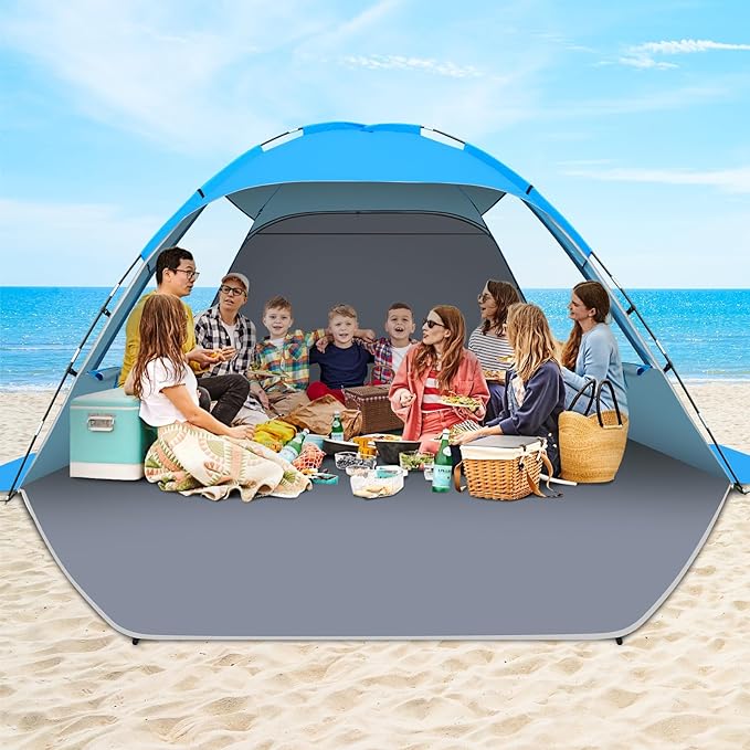 Gorich Beach Tent Sun Shelter for 3/4-5/6-7/8-10 Person with UPF 50+ UV Protection, Lightweight & Easy Setup Beach Shade Canopy, Portable Beach Shade Tent Beach Cabana